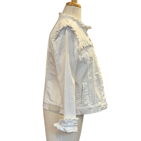 Karl Lagerfeld | White Denim Ruffle Cropped Jacket Medium - Picture 2 of 11